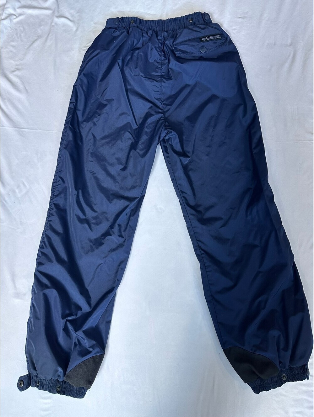 Vintage Columbia Women’s Medium Navy Nylon Wind Rain Pants Hiking Snap Cuff